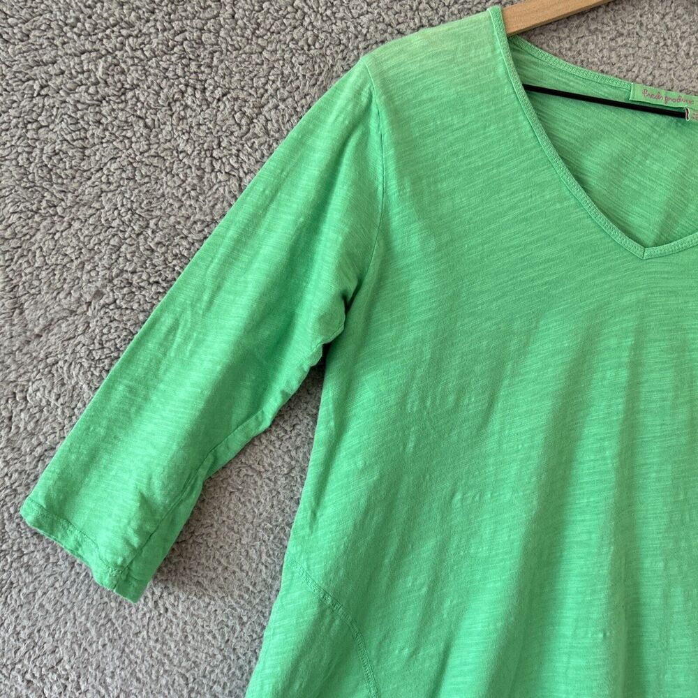 FRESH PRODUCE 3/4 Sleeve Tunic Top Womens XS Kelly Green Pockets Beachy V Neck - Picture 4 of 13